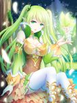  bare_shoulders breasts detached_sleeves elf fairy grass green_eyes green_hair long_hair looking_at_viewer mao_a_mi_mi original pointy_ears solo thigh-highs thighhighs tree twintails two_side_up water white_legwear wings 