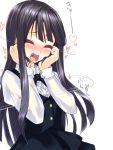  :d ^_^ black_hair blush character_request closed_eyes copyright_request eyes_closed frills hands_on_own_cheeks hands_on_own_face heart heart_in_mouth open_mouth school_uniform silve smile solo 