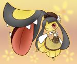  cosplay creature daisukebeisu elbow_gloves extra_mouth gloves hat mahou_shoujo_madoka_magica mawile no_humans pokemon pokemon_(creature) pokemon_(game) pokemon_rse sharp_teeth skirt solo tomoe_mami tomoe_mami_(cosplay) tongue wink 