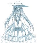  1girl character_name crossdressinging dies_irae dress hat idora idora_(idola) long_hair looking_at_viewer male monochrome simple_background smile solo very_long_hair white_background wolfgang_schreiber 