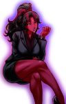  alternate_color black_hair breasts chiba_toshirou crossed_legs formal high_ponytail large_breasts legs legs_crossed long_hair marvel multicolored_hair ponytail red_hair red_she-hulk red_skin redhead she-hulk shrulk sitting solo thick_thighs thighs watch yellow_eyes 
