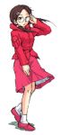  adjusting_glasses advance_wars advance_wars:_dual_strike asuka_(advance_wars) brown_eyes brown_hair flat_chest glasses hair_ornament hairclip jacket long_hair red_jacket round_glasses shirawaki skirt skirt_hold solo twintails wind_lift 