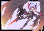  cicin elbow_gloves gloves red_eyes remilia_scarlet short_hair solo thigh-highs thighhighs touhou weapon wings 