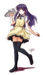  apron black-yuzunyan black_legwear long_hair purple_eyes purple_hair thigh-highs thighhighs tray violet_eyes waitress working!! yamada_aoi 