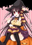  black_hair candy halloween hat lollipop long_hair mameyarou open_mouth original red_eyes solo thigh-highs thighhighs witch_hat 