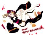  2012 ;q brown_eyes brown_hair chinese_clothes detached_sleeves double_bun garters halloween happy_halloween high_heels meiko shoes short_hair smile solo thigh_strap tongue ulon vocaloid wink 