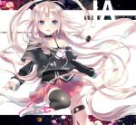  ahoge bare_shoulders blue_eyes braid ia_(vocaloid) ioeri long_hair looking_at_viewer off_shoulder open_mouth pink_hair single_thighhigh skirt solo thigh-highs thigh_strap thighhighs twin_braids vocaloid 