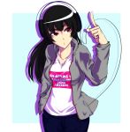  black_hair breasts copyright_request headset jacket long_hair red_eyes sagara1990 