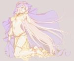  anklet barefoot blue_eyes jewelry long_hair looking_away mamama megurine_luka midriff navel pink_hair simple_background solo veil vocaloid 