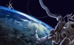  american_flag astronaut cable earth epic highres japanese_flag mecha original realistic science_fiction space spacesuit totuka 