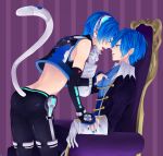 akiyoshi_(tama-pete) animal_ears artist_request bad_id blue_hair bridal_gauntlets cat_ears colored_eyelashes dual_persona earrings headphones jewelry kaito male midriff multiple_boys nail_polish project_diva project_diva_2nd selfcest short_hair tail tongue vocaloid yaoi 