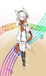  animal_ears closed_eyes eyes_closed hand_on_headphones headphones highres original saku_(sakuto_kazanami) sakuto_kazanami scarf short_hair smile solo tail white_hair 