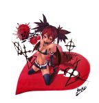  :p bare_shoulders belt boots character_name choker cross demon_girl demon_tail disgaea earrings elbow_gloves etna etna_(artist) flat_chest gloves heart highres jewelry kneeling looking_at_viewer pointy_ears red_eyes red_hair redhead short_hair shorts skull solo tail thigh-highs thigh_boots thighhighs tongue twintails 