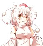  animal_ears bare_shoulders breasts brown_eyes bust detached_sleeves hat inubashiri_momiji looking_at_viewer revision short_hair silver_hair simple_background solo taka tokin_hat touhou white_background wolf_ears 