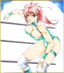  boots breasts cleavage leotard lips long_hair mighty_yukiko pink_hair purple_eyes solo tomjpn violet_eyes wrestle_angels wrestle_angels_survivor wrestling_outfit wrestling_ring wristband 