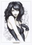  ankh black_gloves black_hair dc_comics death_(dc) death_(dc_comics) death_(entity) facial_mark female gloves jewelry looking_at_viewer marker_(medium) necklace sandman signature skull solo stanley_lau the_sandman traditional_media 