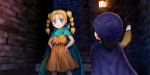  1boy 1girl :o bianca blonde_hair blue_eyes blush boomerang braid cape dragon_quest dragon_quest_v hands_on_hips hat hero_(dq5) highres long_hair moonknives mutsuki_(moonknives) twin_braids twintails young 