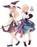  alice_margatroid blonde_hair blue_eyes book bou_shaku bow broom brown_eyes capelet dress hairband hat hat_bow kirisame_marisa long_hair mary_janes multiple_girls shanghai shanghai_doll shoes short_hair simple_background string touhou white_background witch_hat 
