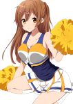  breasts brown_eyes brown_hair cheerleader chuunibyou_demo_koi_ga_shitai! hair_ornament hairclip highres long_hair nibutani_shinka pom_poms ragho_no_erika skirt smile solo 