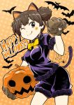  &gt;;) :q ;q animal_ears brown_hair c_(neta) cat_ears cat_paws halloween happy_halloween jack-o'-lantern k-on! paw_pose paws pumpkin suzuki_jun tongue wink 