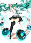  aqua_eyes aqua_hair detached_sleeves devildogs hatsune_miku highres long_hair looking_at_viewer microphone_stand necktie open_mouth solo thigh-highs thighhighs twintails very_long_hair vocaloid zettai_ryouiki 