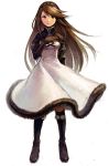  agnes_oblige boots bravely_default:_flying_fairy bravely_default_flying_fairy brown_eyes brown_hair cape dress elbow_gloves gloves hairband knee_boots konatsu_(tomatica) konatsunona long_hair long_sleeves puffy_sleeves simple_background skirt solo standing white_background 