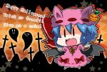  &gt;:3 &gt;_&lt; animal_ears argyle argyle_background bat_wings blue_hair bow chibi cross english ghost graveyard halloween happy_halloween hat kemonomimi_mode noai_nioshi pumpkin pumpkin_hair_ornament remilia_scarlet ribbon star touhou trick_or_treat wings x3 |_| 