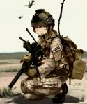  backpack bag boots copyright_request gloves gun h&amp;k_mp7 helicopter helmet insignia laser_sight military open_mouth operator radio shibafu_(glock23) short_hair submachine_gun suppressor uniform weapon 