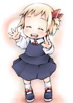  ascot blonde_hair blush child closed_eyes eyes_closed hair_ribbon ham_(points) long_sleeves open_mouth outstretched_arms ribbon rumia shirt short_hair skirt skirt_set smile solo touhou vest young 