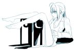 bottomless breasts chair cleavage danbi2021 dress_shirt expressionless fate/zero fate_(series) feet knees_together_feet_apart legs monochrome saber shirt sitting thighs type-moon