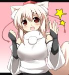  animal_ears bare_shoulders detached_sleeves fingerless_gloves gloves hat inubashiri_momiji mii open_mouth red_eyes short_hair skirt smile solo tail tokin_hat touhou white_hair wide_sleeves wolf_ears wolf_tail 