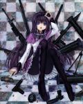  akemi_homura blue_eyes explosive grenade gun kabaji long_hair looking_at_viewer magical_girl mahou_shoujo_madoka_magica pantyhose purple_hair skirt solo traditional_media very_long_hair weapon 