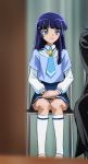  aoki_reika blue_eyes chair haruyama kneehighs long_hair necktie panties precure purple_hair school_uniform sitting smile_precure! underwear white_panties 