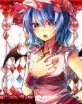  bat_wings blue_hair bust fuuna_(conclusion) hat highres open_mouth red_eyes remilia_scarlet short_hair sleeveless solo touhou wings wrist_cuffs 