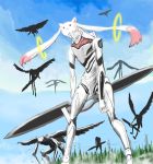  crossover epic fusion kyubey mahou_shoujo_madoka_magica mass_production_eva mecha neon_genesis_evangelion no_humans sky yrafy 