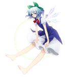  barefoot blue_eyes blue_hair bow cirno dress full_body hair_bow ice ice_wings oxstar short_hair solo touhou wings 