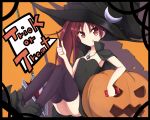  &gt;:) :q amano_(els573) grief_seed halloween hat jack-o&#039;-lantern jack-o'-lantern jewelry mahou_shoujo_madoka_magica necklace pocky pumpkin red_eyes red_hair redhead sakura_kyouko solo thigh-highs thighhighs tongue trick_or_treat witch_hat 