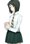  1girl asukasukisuki bob_cut fate/zero fate_(series) genderswap green_eyes hands_clasped highres necktie short_hair solo waver_velvet 