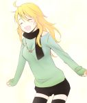  blonde_hair hoshii_miki idolmaster jewelry long_hair necklace nico.co scarf smile thighhighs 