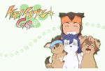  animalization blue_hair blush brown_hair closed_eyes dog endou_mamoru eyes_closed grin headband inazuma_eleven_(series) inazuma_eleven_go kamijou_shoutarou matsukaze_tenma nishizono_shinsuke open_mouth paw_print smile tongue tsurugi_kyousuke wink yellow_eyes 