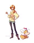  boots fashion green_eyes hello_kitty holding holding_poke_ball kasumi_(pokemon) legwear_under_shorts magikarp orange_hair pantyhose poke_ball pokemon pokemon_(anime) psyduck shorts side_ponytail simple_background sleeping white_background 