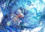  armband azalea_(artist) blue_hair bubble closed_eyes eyes_closed fish gloves magical_girl mahou_shoujo_madoka_magica miki_sayaka ribbon short_hair solo soul_gem thigh-highs thighhighs tiara underwater water 