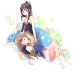  atelier_(series) atelier_meruru atelier_totori bare_legs bare_shoulders barefoot black_hair blonde_hair closed_eyes collarbone detached_sleeves eyes_closed hand_on_head lap_pillow long_hair lying maromi_(am97) mimi_houllier_von_schwarzlang multiple_girls on_back petting purple_eyes shirt skirt sleeveless sleeveless_shirt smile totooria_helmold violet_eyes yuri 