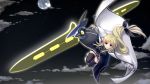  bardiche blonde_hair boots bow breasts cape cloud clouds energy_sword fate_testarossa full_moon gauntlets gloves hair_bow highres jacket long_hair lyrical_nanoha mahou_senki_lyrical_nanoha_force moon night red_eyes solo star_(sky) sword tebukuro thigh-highs thighhighs weapon 