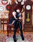  animal_ears brown_hair cat_ears cat_tail gothic_lolita kabaji lolita_fashion looking_at_viewer original smile solo tail thigh-highs thighhighs traditional_media 