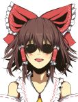  bare_shoulders blush bow brown_hair detached_sleeves hair_bow hair_tubes hakurei_reimu open_mouth pt short_hair smile solo sunglasses touhou 