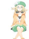  ahoge bel_(pokemon) blonde_hair glasses green_hair hat looking_at_viewer pokemon pokemon_(game) pokemon_bw2 ribbon short_hair sitting solo 
