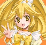  blonde_hair bowtie brooch choker cure_peace jewelry kise_yayoi long_hair magical_girl orange_background pana_(1122) precure smile smile_precure! solo v wrist_cuffs yellow_eyes 