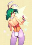  1girl animal_ears ass bare_shoulders blush bunny_girl bunny_tail bunnysuit detached_collar looking_at_viewer looking_back microphone pantyhose rabbit_ears ranka_lee short_hair smile solo tail wrist_cuffs yuksi 