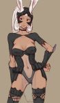  animal_ears artist_request breasts brown_skin bunny_ears bunny_girl center_opening choker dark_skin final_fantasy final_fantasy_xii fran hand_on_hip helmet long_hair navel rabbit_ears red_eyes see-through solo thigh-highs thighhighs vambraces viera white_hair 